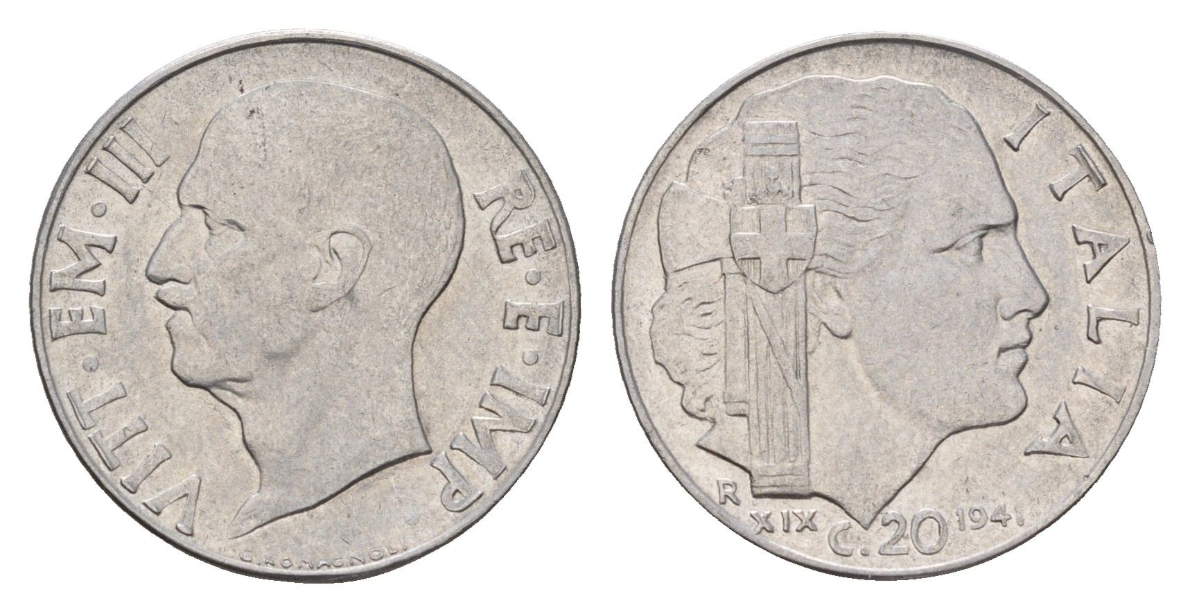 Италия 20 чентезимо 1941 KM 75b нержавеющая сталь 4674-664