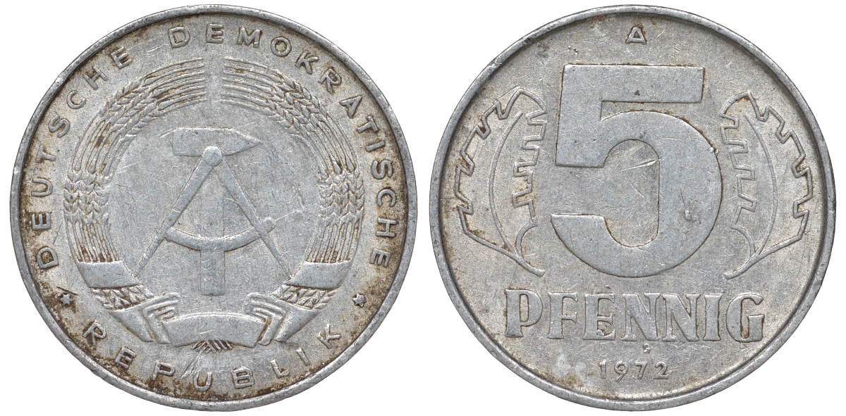 ГДР 5 пфеннигов 1972 A KM 9.1 алюминий 62-235