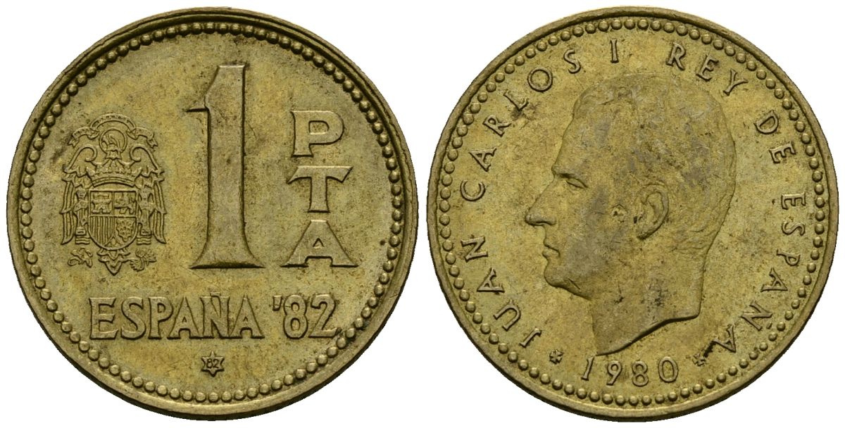 Испания 1 песета 1980 (82) Чемпионат мира по футболу в Испании 1982, Хуан Карлос I (1975-2014) KM 816 алюминиевая бронза 4138-1037