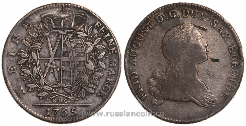 Саксония 1 талер 1765 Фридрих Август III Dav. 2682, Schnee 1063, KM 983 серебро 00-806-56