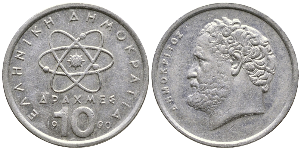 Греция 10 драхм 1990 Демокрит KM 132 медно-никель 4110-1323