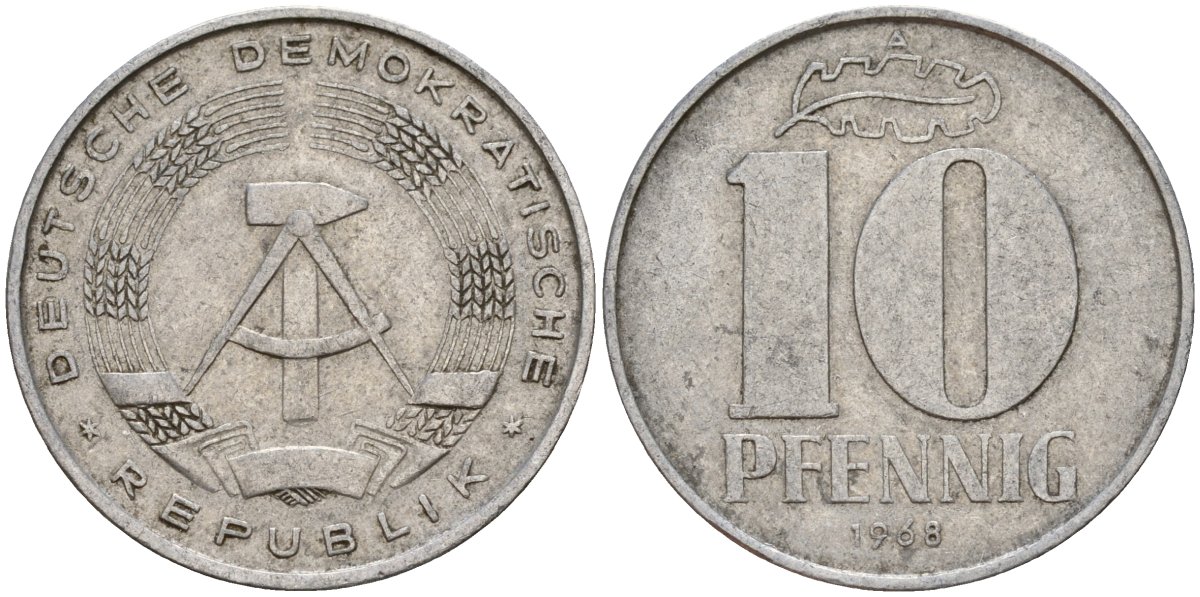 ГДР 10 пфеннигов 1968 A KM 10 алюминий 55-633