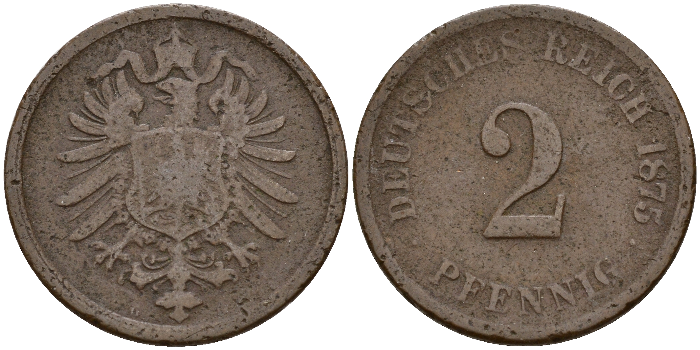 Германия 2 пфеннига 1875 G J.2  KM 2 медь    4598-569