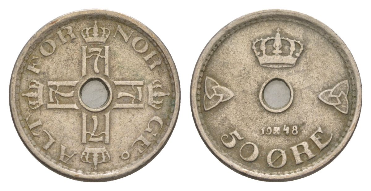 Норвегия 50 эре 1948 Хокон VII (1905-1957) KM 386 медно-никель 4635-415