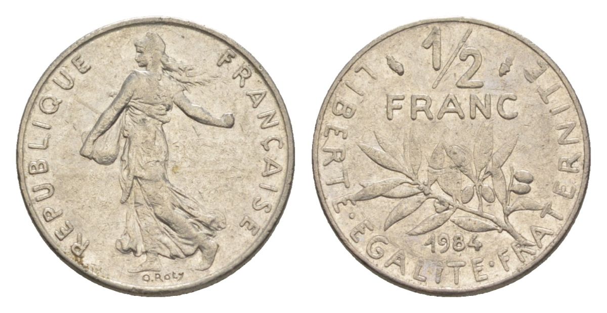 Франция 1/2 франка 1984 сеятель KM 931.1, Le Franc 198.23 никель 4630-421