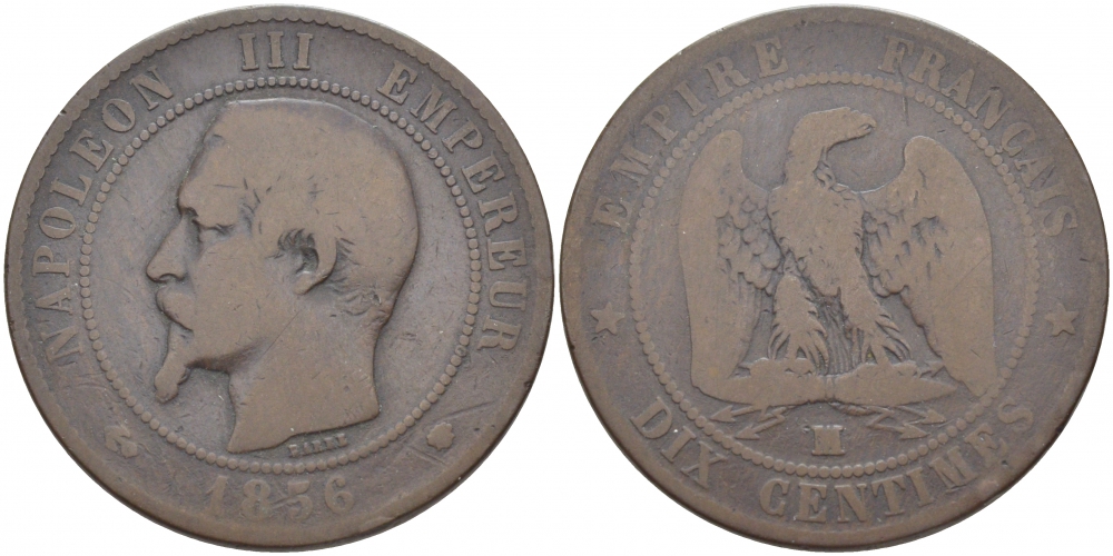 ФРАНЦИЯ 10 САНТИМОВ 1856 MA, НАПОЛЕОН III (1852-1870) KM 771.5, LA FRANC 133.37 бронза 114-731
