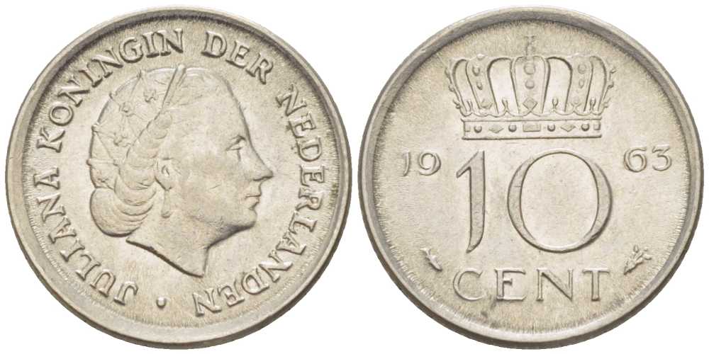 Нидерланды 10 центов 1980 Юлиана (1949-1980) KM 182 никель 214-1163