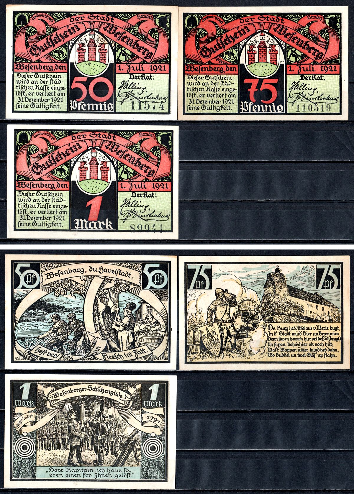 Везенберг в Мекленбурге (Мекленбург-Стрелиц) набор из 3 нотгельдов 1921 2193-52-1-1