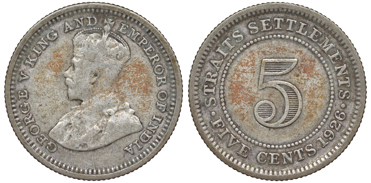 Стрейтс-Сетлментс 5 центов 1926 Георг V (1910-1936) КМ 36 серебро 53-518