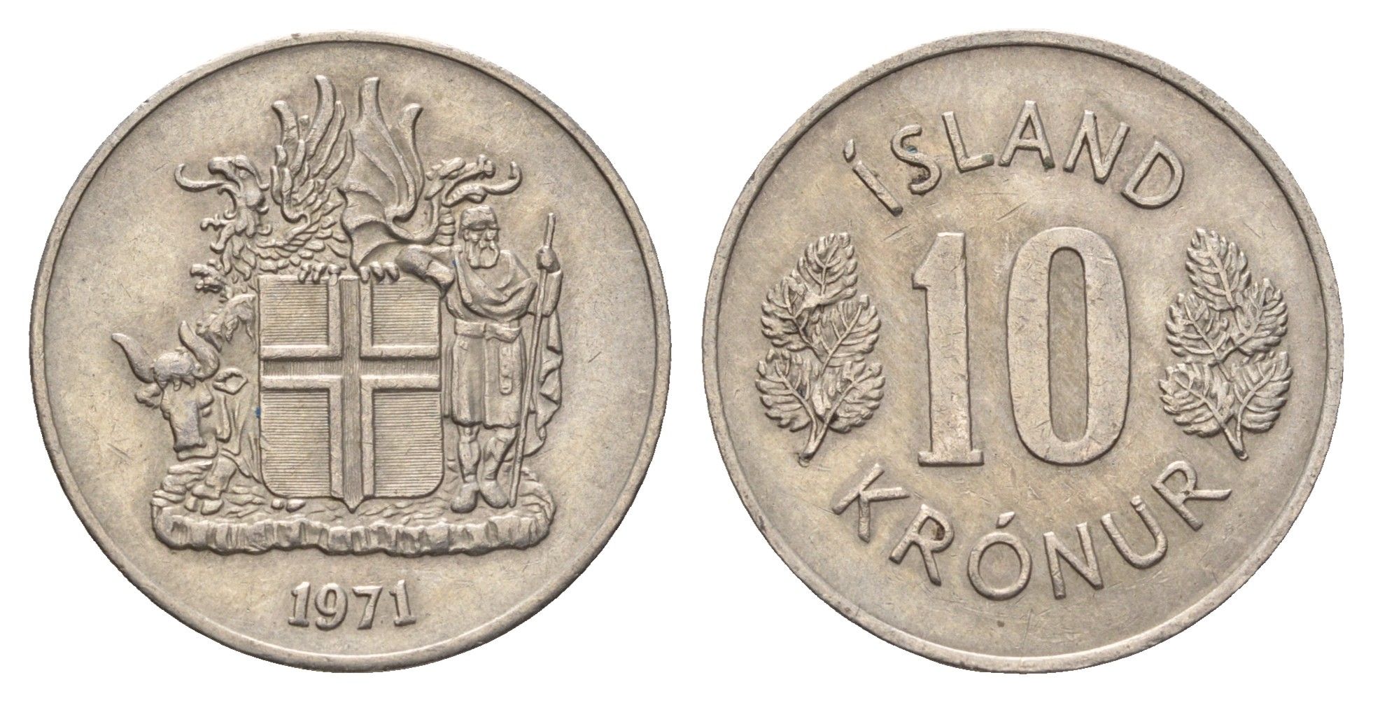 Исландия 10 крон 1971 KM 15 медно-никель 4586-645