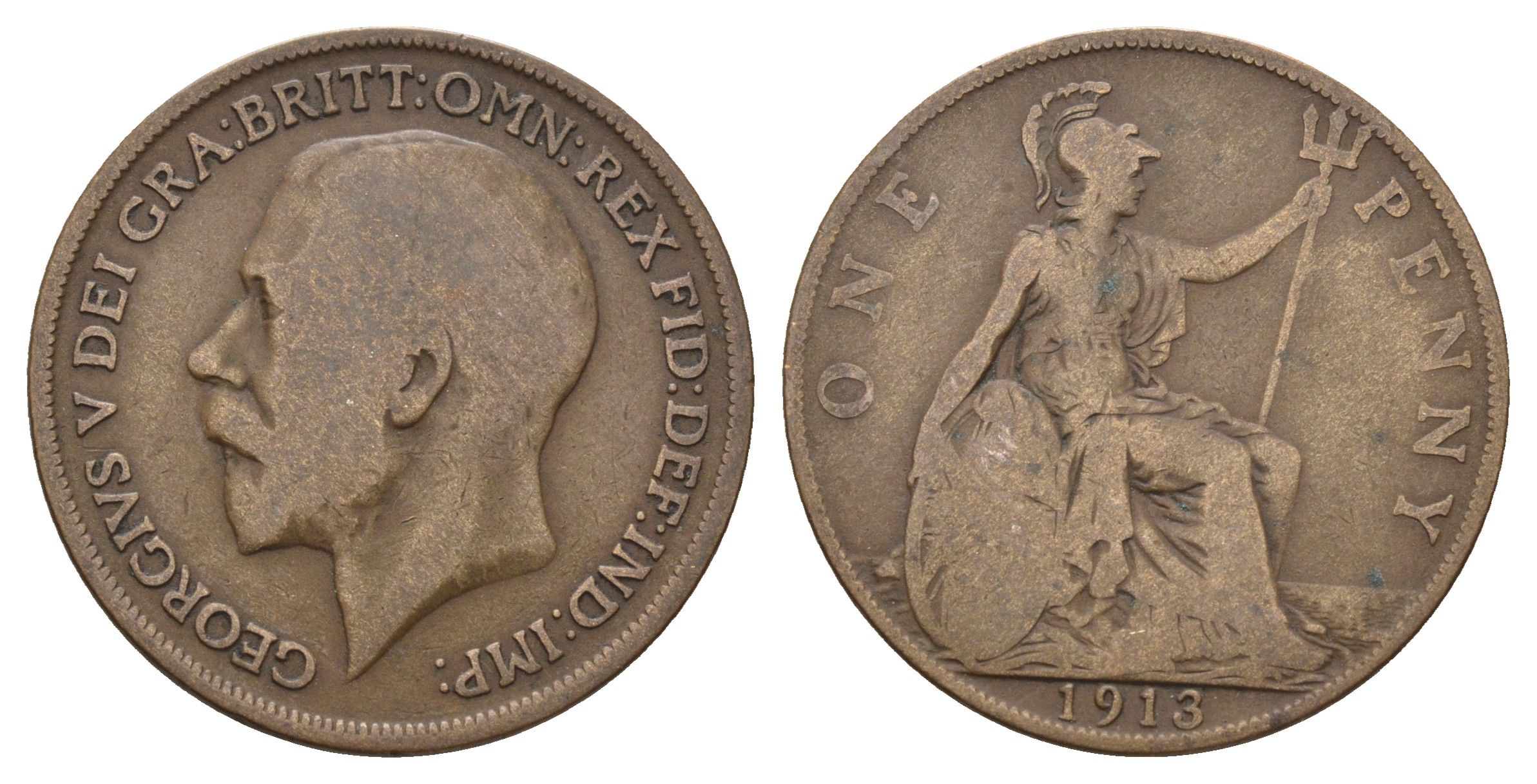 Великобритания 1 пенни 1913 Георг V (1910-1936) KM 810, Spink 4051 бронза 4692-646