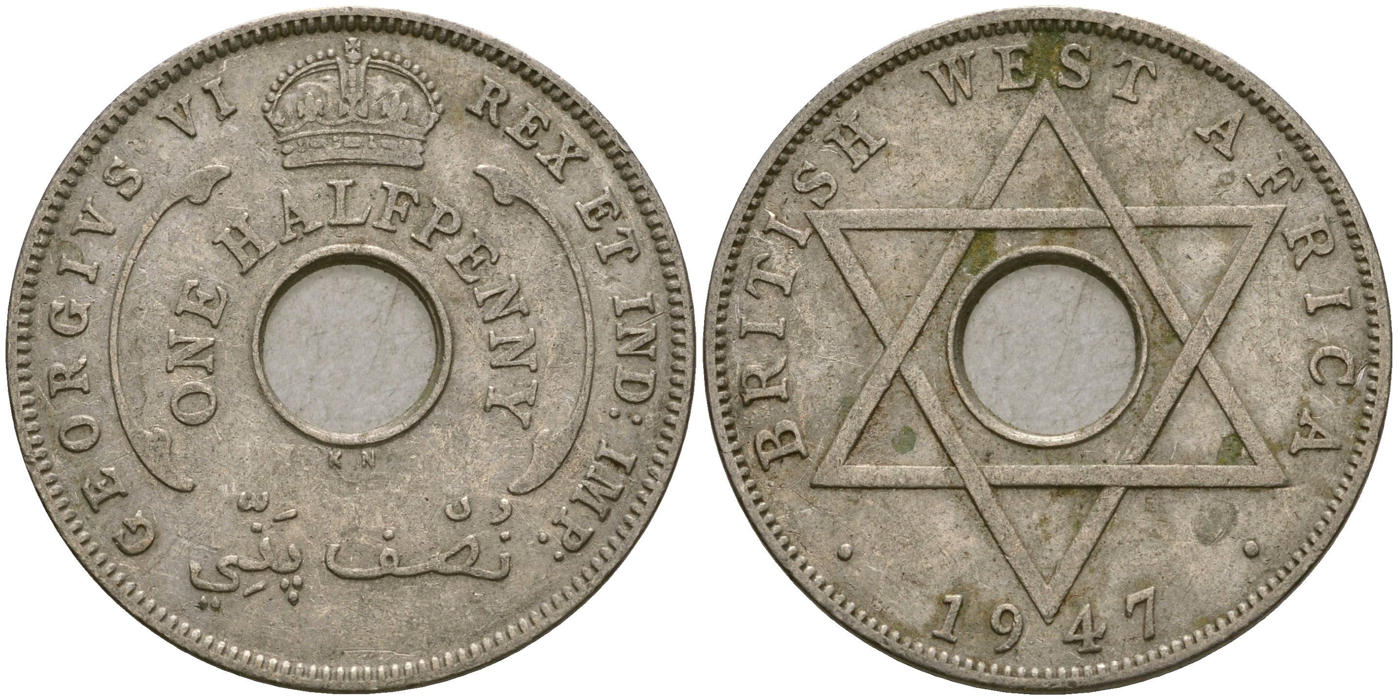 Британская Западная Африка 1/2 пенни 1947 KN, Георг VI KM 18 медно-никель 25-1216