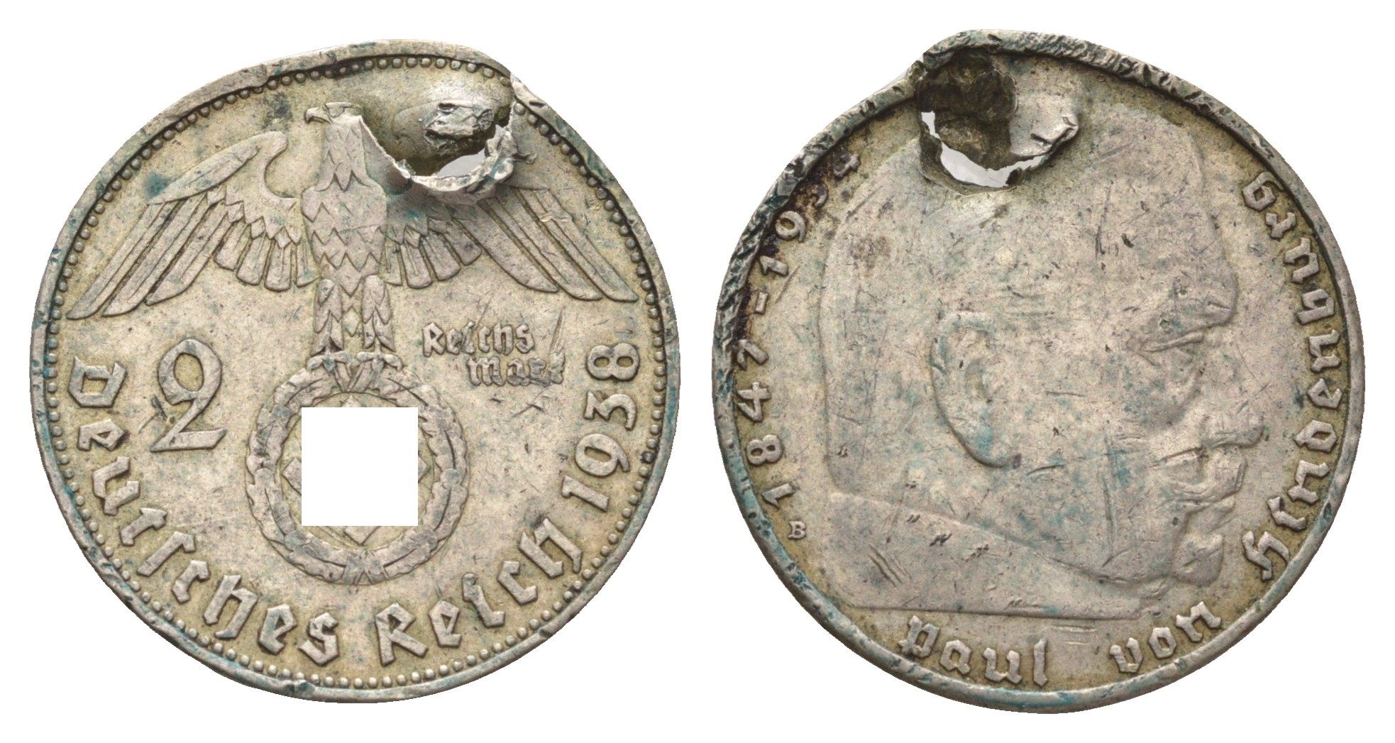 Германия 2 рейхсмарки 1938 B, Гинденбург KM 93, J. 366 серебро 4606-244