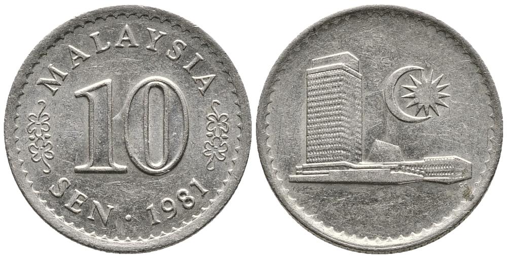 Малайзия 10 сенов 1981 здание Парламента KM 3 медно-никель 4549-661