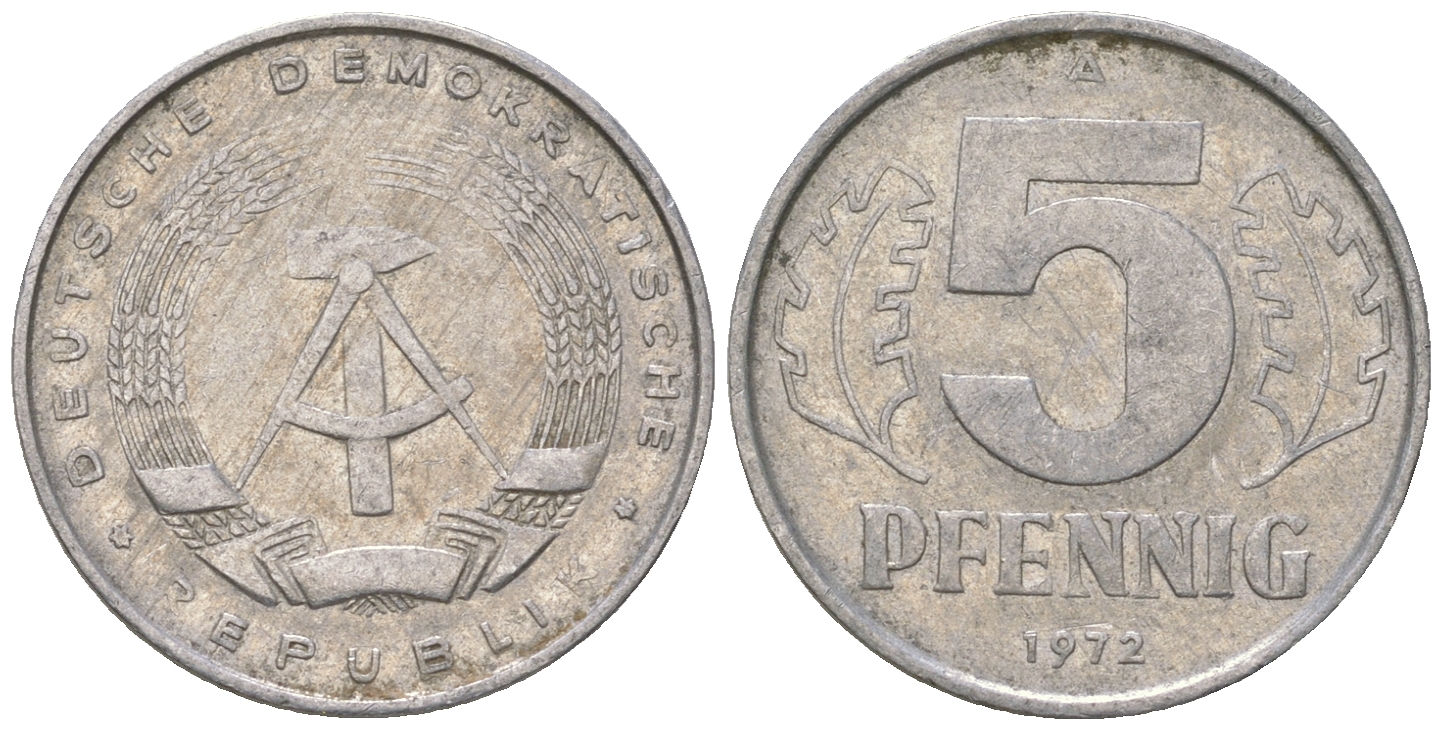 ГДР 5 пфеннигов 1972 A KM 9.1 алюминий 4625-644