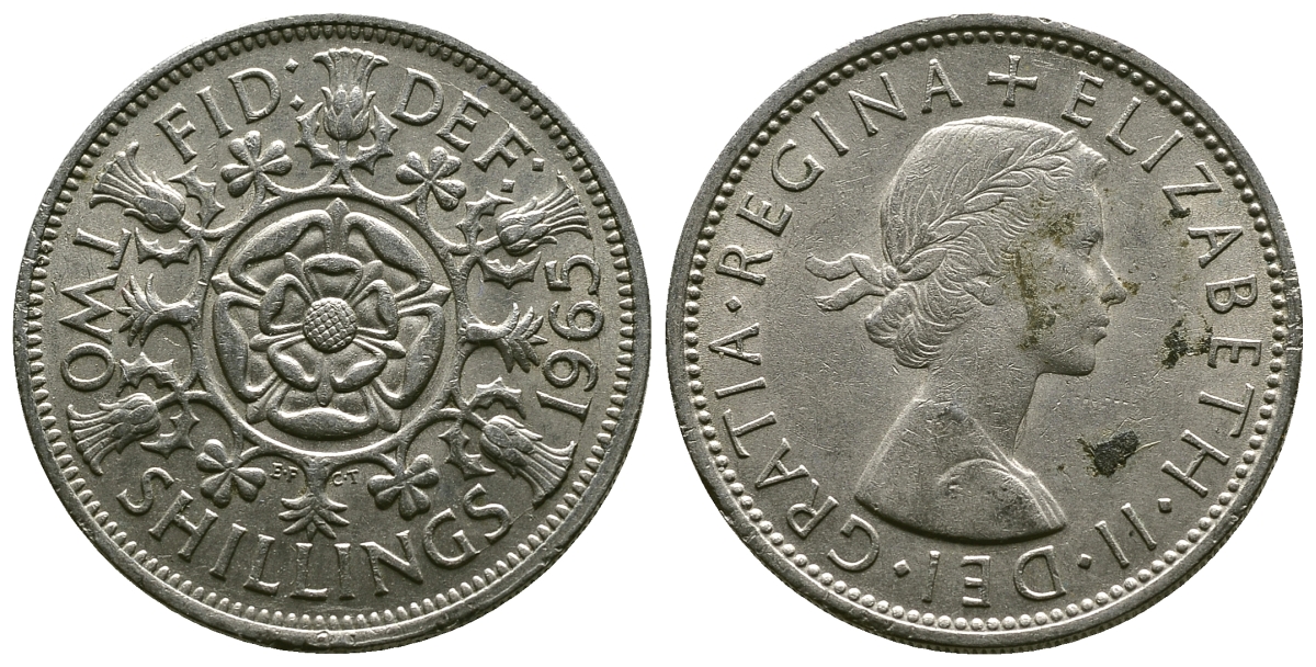 Великобритания 2 шиллинга (флорин) 1965 Елизавета II (1952-2022) KM 906, Spink 4146 медно-никель 4382-611