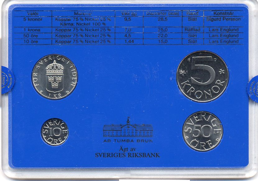 Швеция набор монетного двора из 4 монет 1987 в пластике, Карл XVI Густав (1973- ) KM MS43 UNC 4-3-7-151