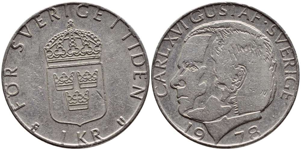 Швеция 1 крона 1978 Карл XVI Густав (1973- ) KM 852 медь плакированная медно-никелем 4397-911