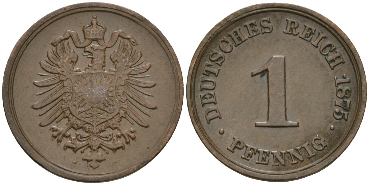 Германия 1 пфенниг 1875 G, Вильгельм I (1871-1888) KM 1, J. 1 медь 4547-233