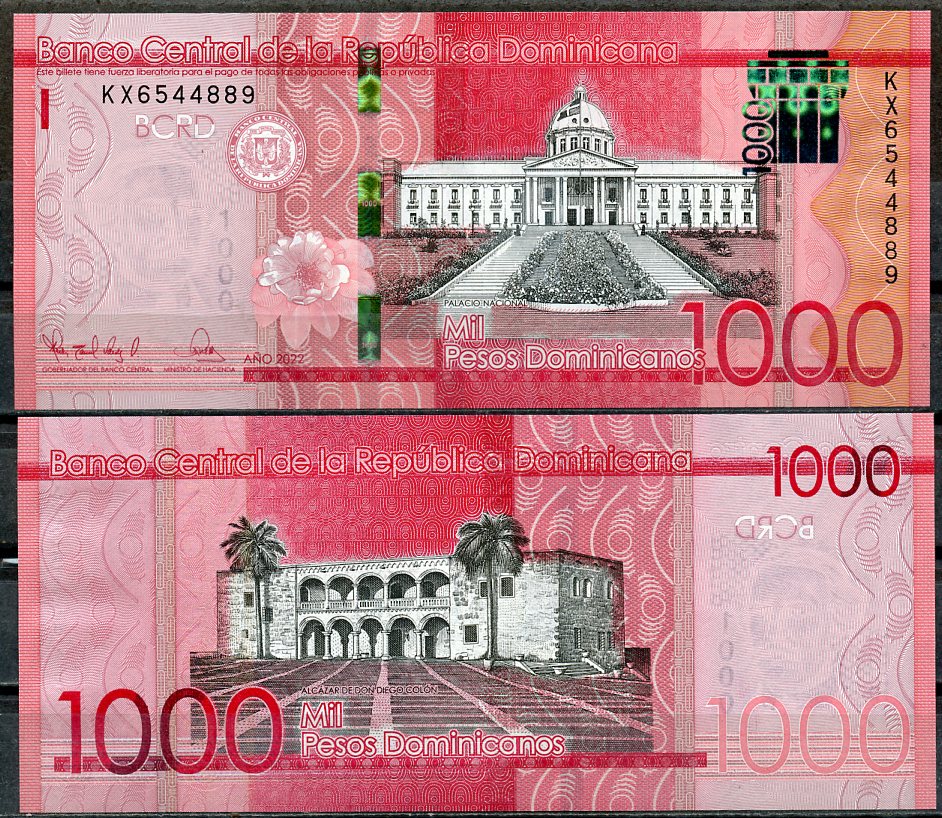 Доминиканская Республика 1000 песо 2022 национальный дворец в Санто-Доминго, дом Диего Колумба Pick 193 g  бумага  UNC (пресс) 451-1024-1