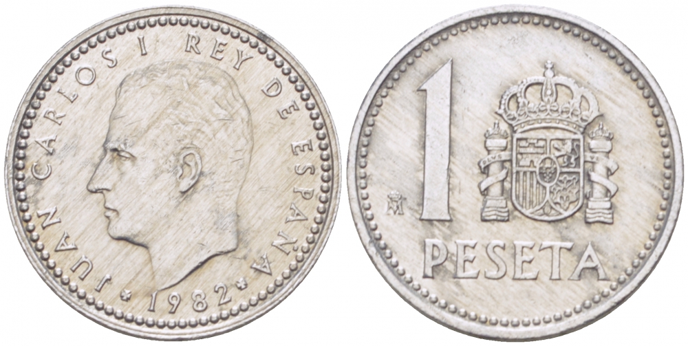 ИСПАНИЯ 1 ПЕСЕТА 1982 ХУАН КАРЛОС I (1975-) KM 821 алюминий UNC 77-615