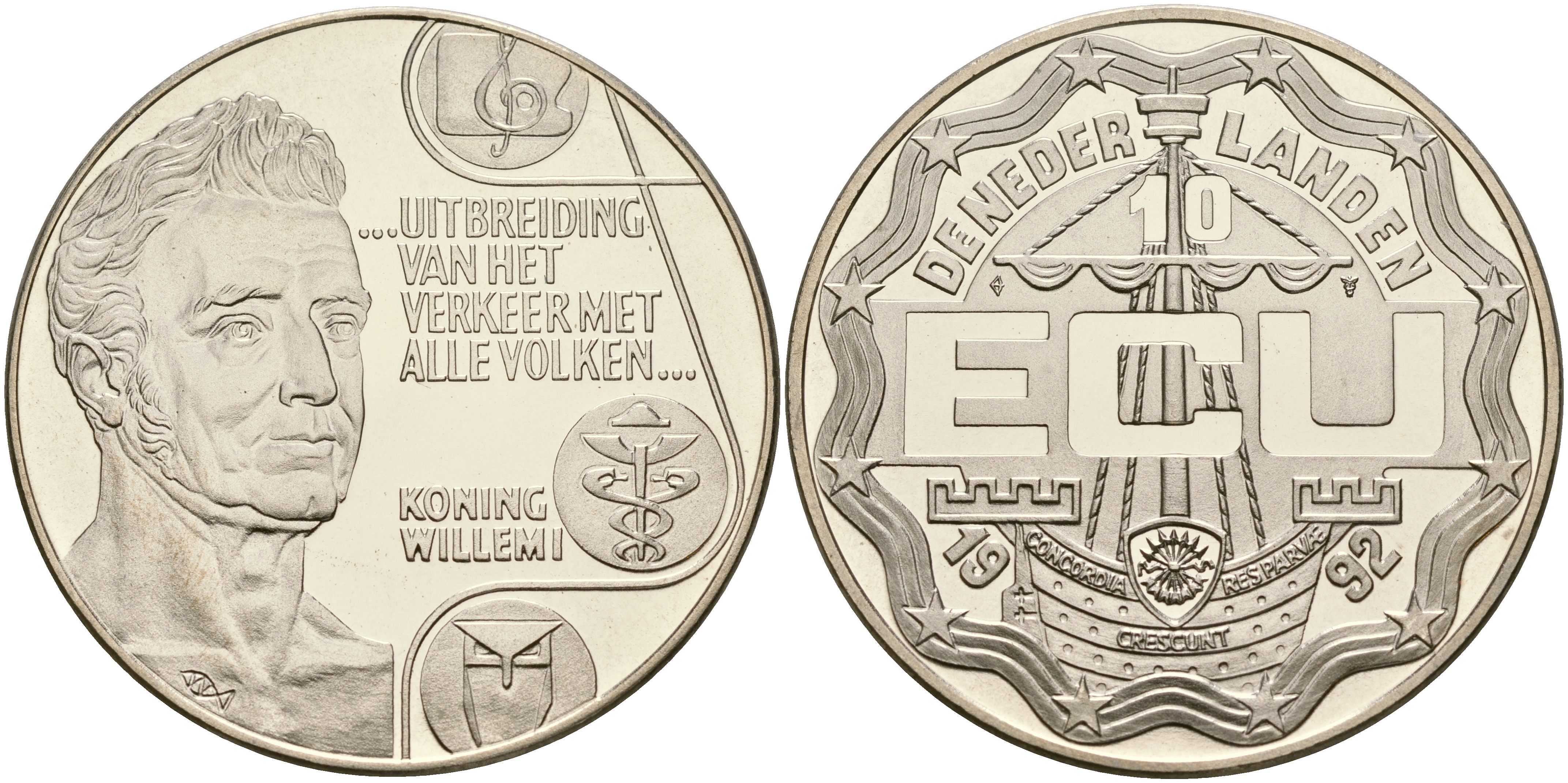 Нидерланды 10 экю 1991 Виллем I медно-никель UNC 1066-2-21