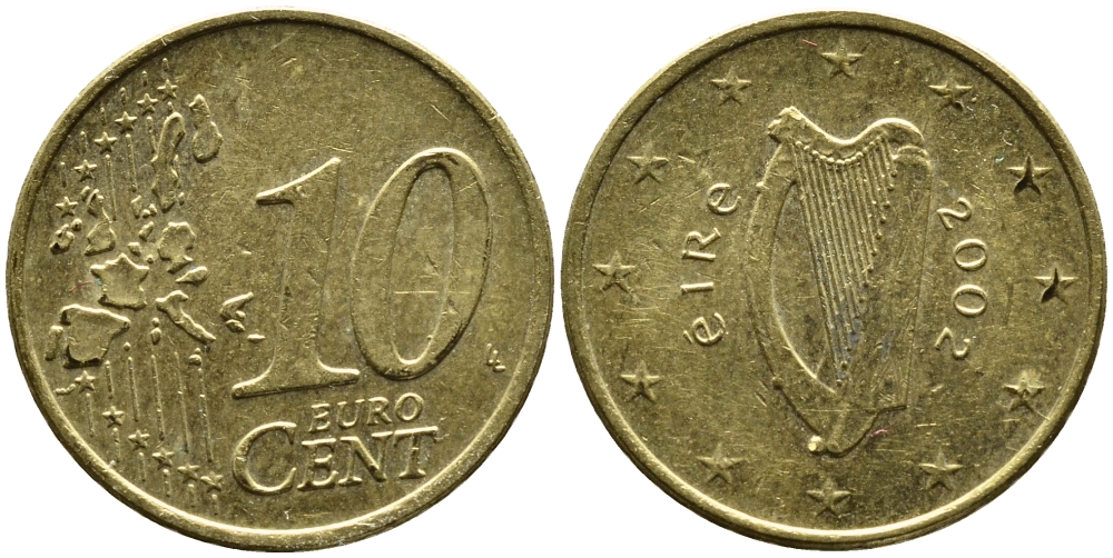 ИРЛАНДИЯ 10 ЕВРОЦЕНТОВ 2002 KM 35 латунь 4390-944