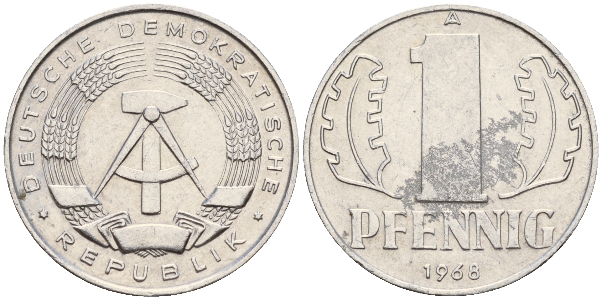 ГДР 1 пфенниг 1968 А  KM 8.1 алюминий 4115-131