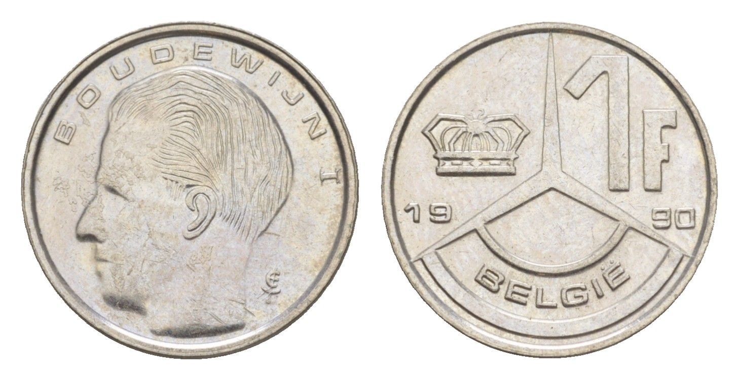 Бельгия 1 франк 1990 Belgique, Бодуэн I (1951-1993) KM 171 нержавеющая сталь 4173-1266