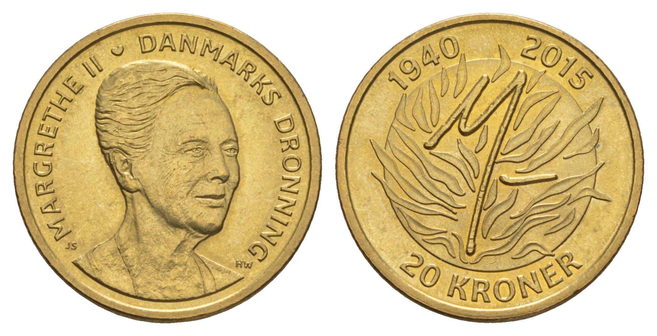Дания 20 крон 2015 75 лет со дня рождения Королевы Маргрете II KM 964 алюминиевая бронза UNC 4648-255