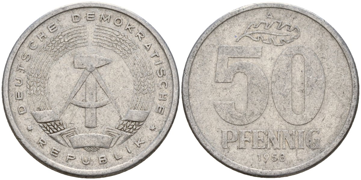 ГДР 50 пфеннигов 1958 A KM 12.1 алюминий 65-1016