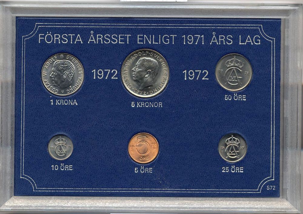 Швеция набор из 6 монет 1972 Густав VI Адольф (1950-1973) официальный набор монетного двора UNC 2-4-1-15