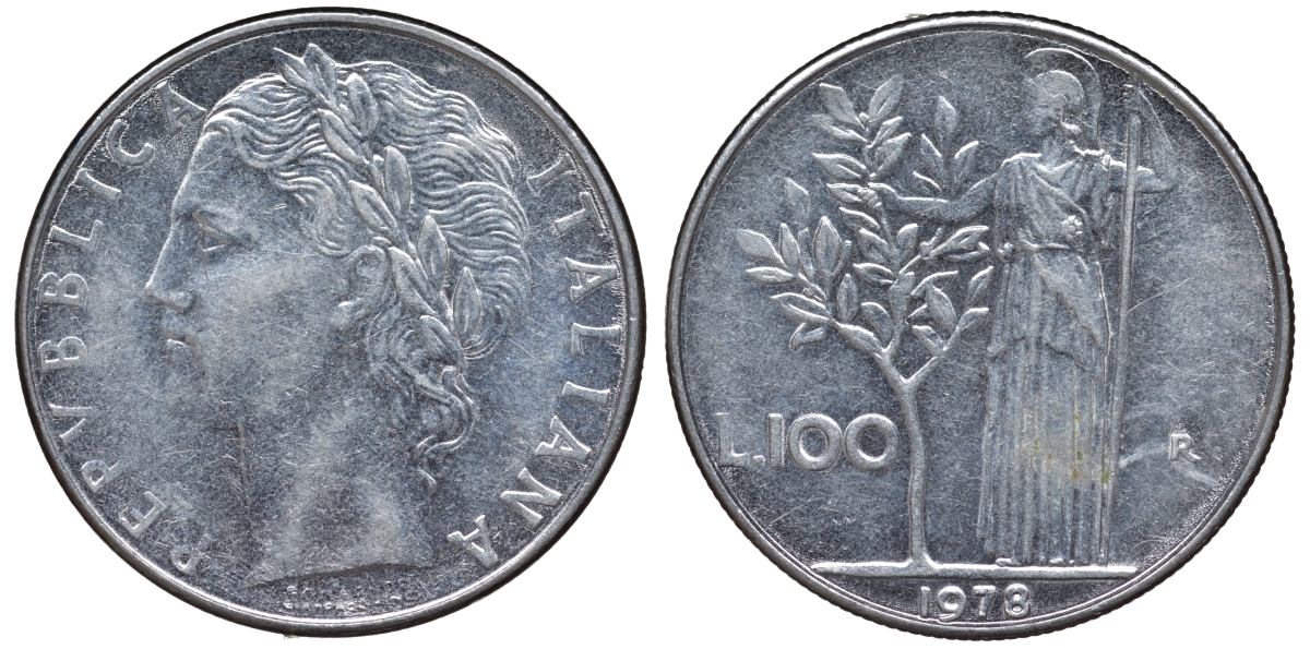 Италия 100 лир 1978 R KM 96.1 нержавеющая сталь 4144-114