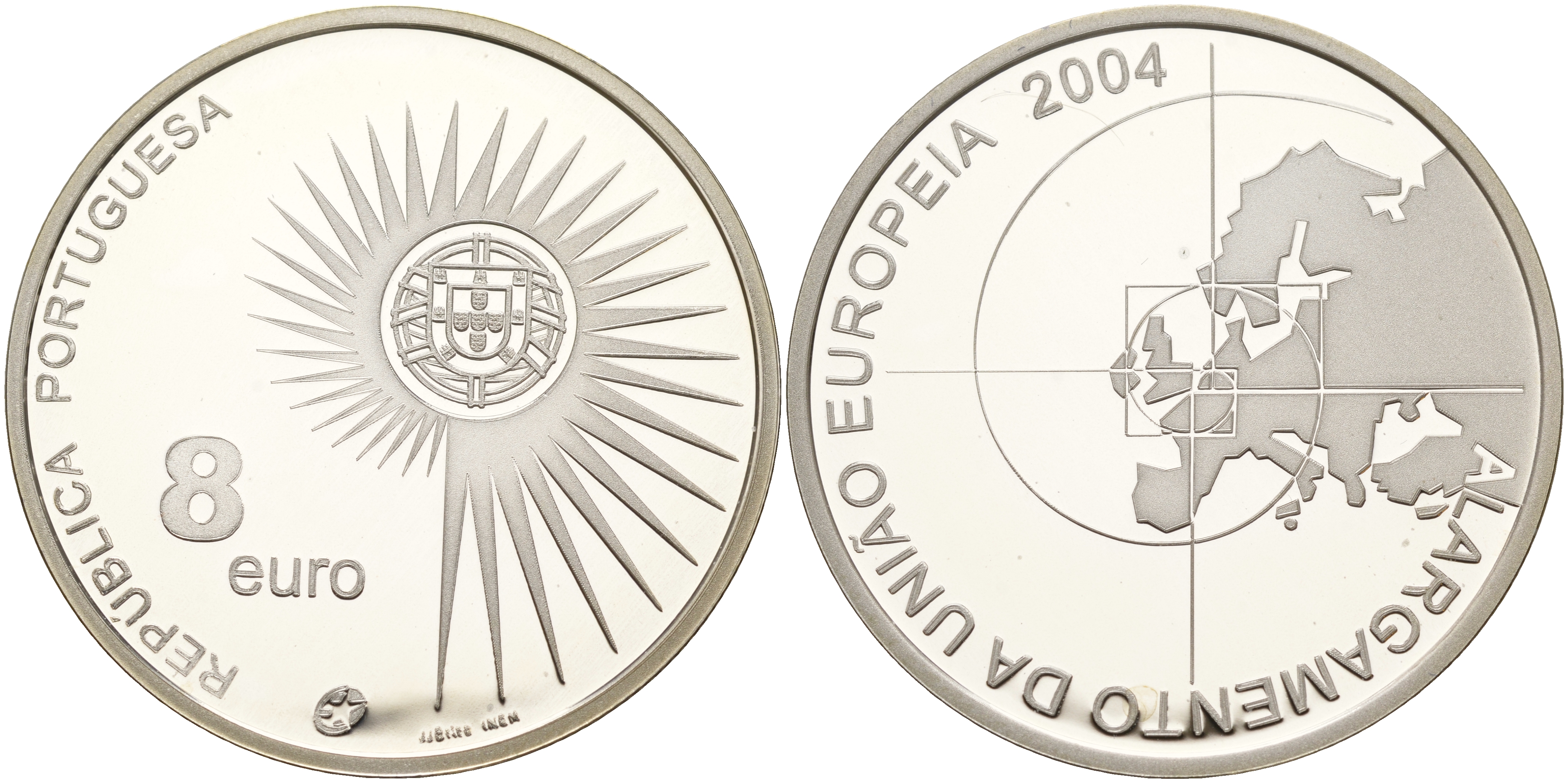 Португалия 8 евро 2004 INCM, расширение Европейского Союза KM 753a серебро PROOF 11-183-31