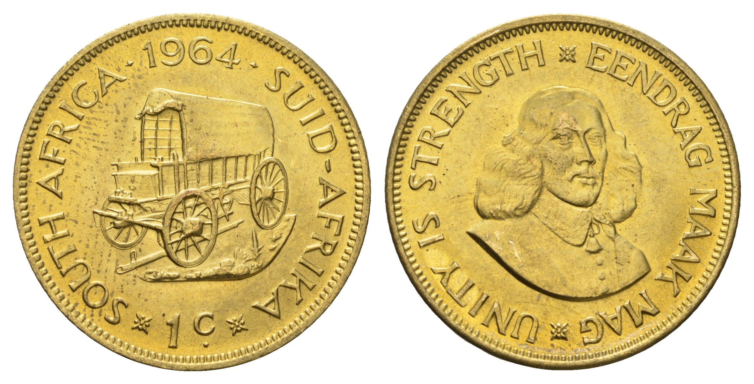 ЮАР 1 цент 1964 Ян ван Рибек KM 57 латунь UNC 4531-232