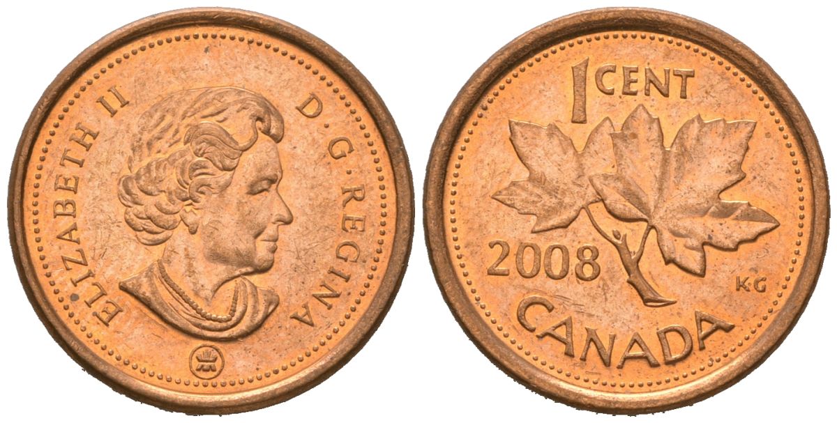 Канада 1 цент 2008 KM 490a сталь плакированная медью UNC 4621-524