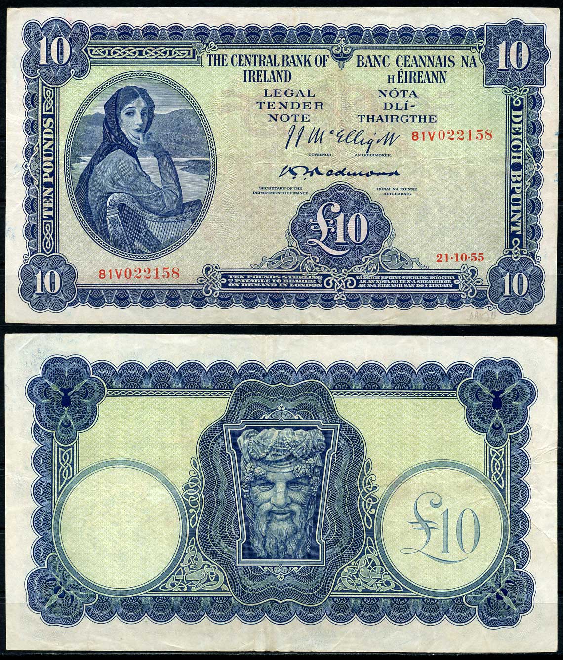 Ирландия 10 фунтов 1955 21 октября 1955, Леди Лавери Pick 56c бумага 451-152-1
