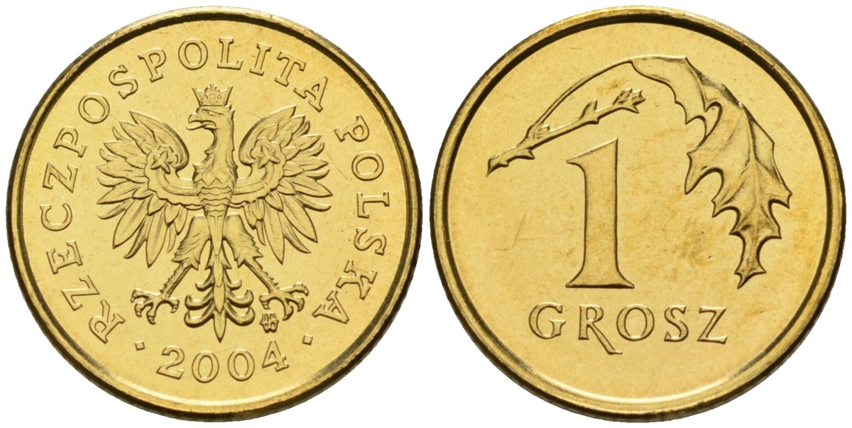 Польша 1 грош 2004 MW KM 276, Parchimowicz 701m латунь UNC 02-264-15