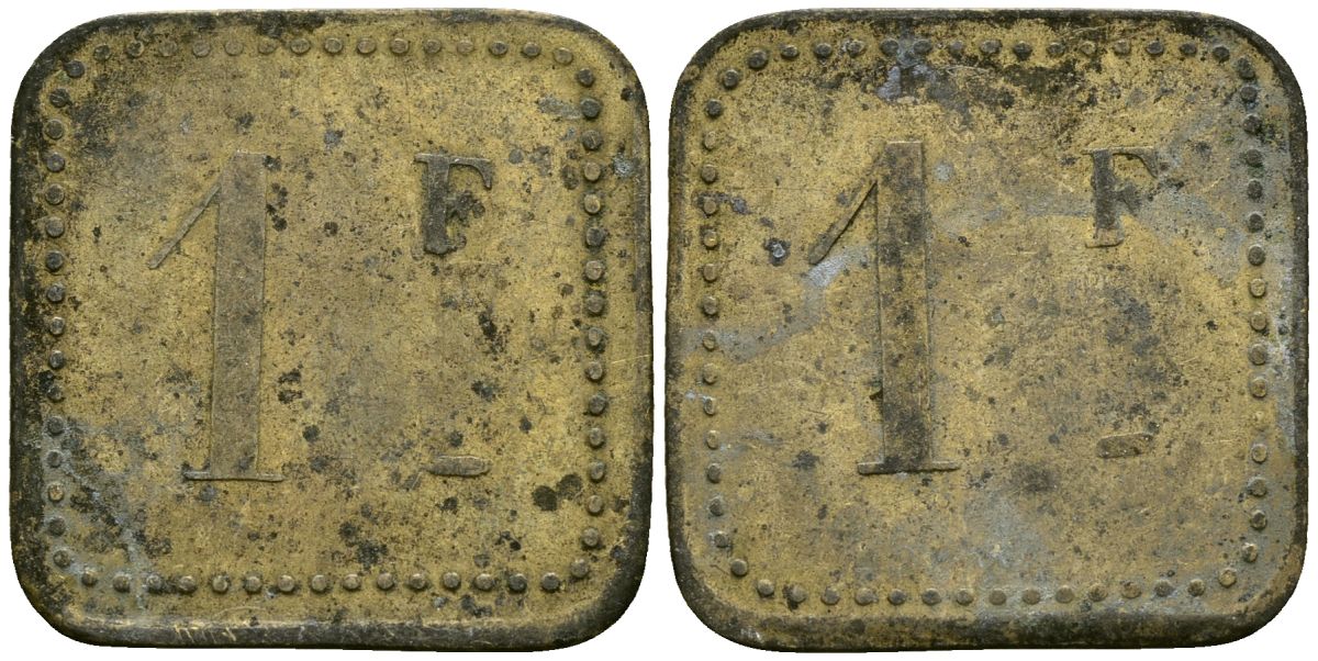 Франция 1 франк XIX-XX век ресторанный жетон латунь 4166-753