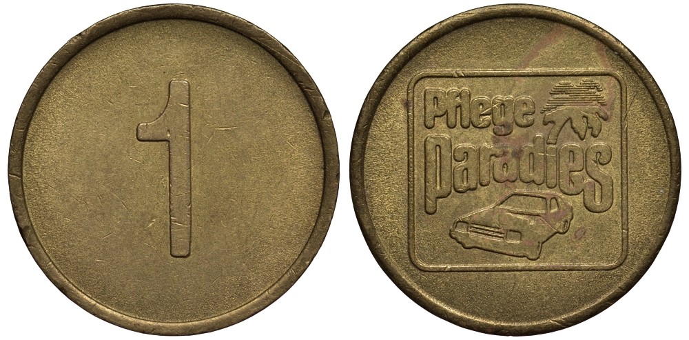 Германия жетон НА МОЙКУ АВТОМОБИЛЯ ND PFLEGE PARADIES, диаметр 22 мм., НА РЕВЕРСЕ ЦИФРА "1" латунь 186-935