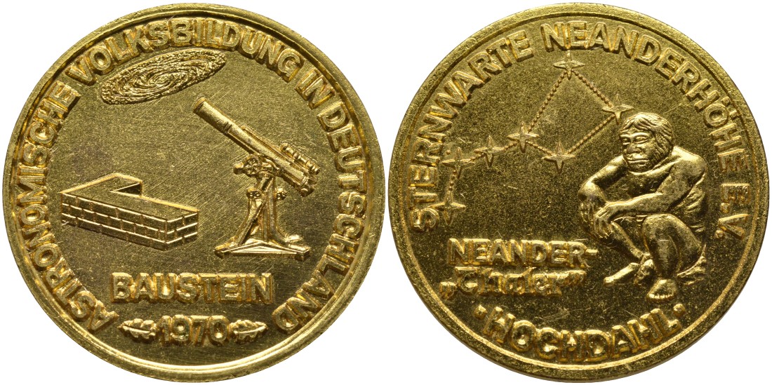 Германия жетон 1970 ОТКРЫТИЕ АСТРОцентрА В ГЕРМАНИИ, диаметр 36 мм. жёлтый металл 4552-115