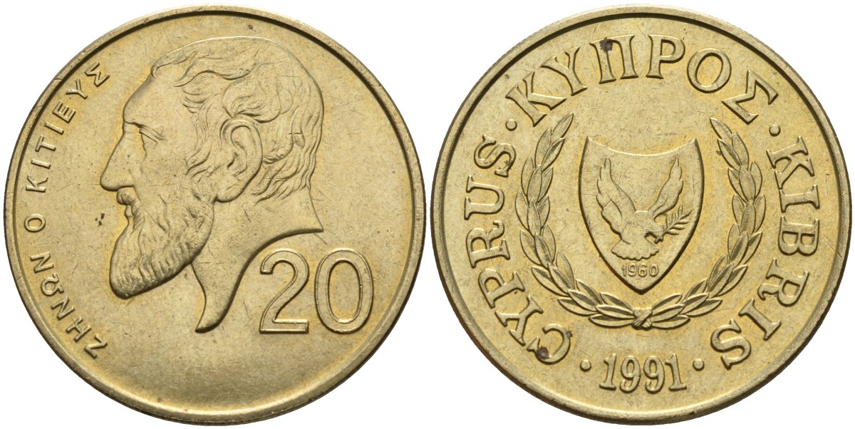 Кипр 20 центов 1991 KM 62.2 никель латунь 4140-821
