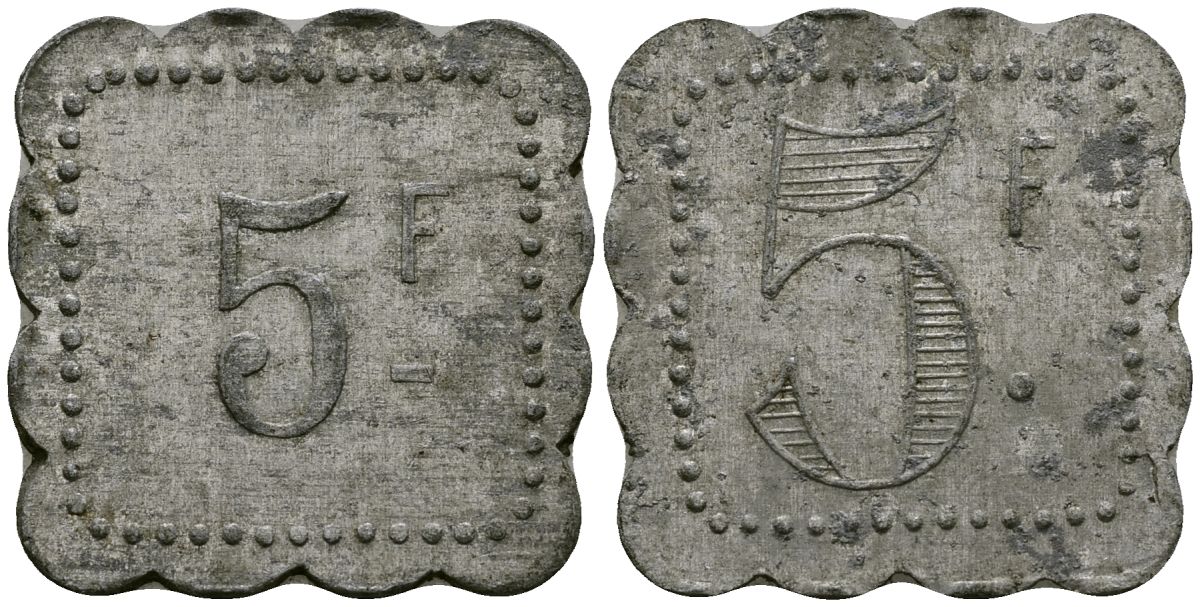 Франция 5 франков ресторанный жетон латунь 4175-936