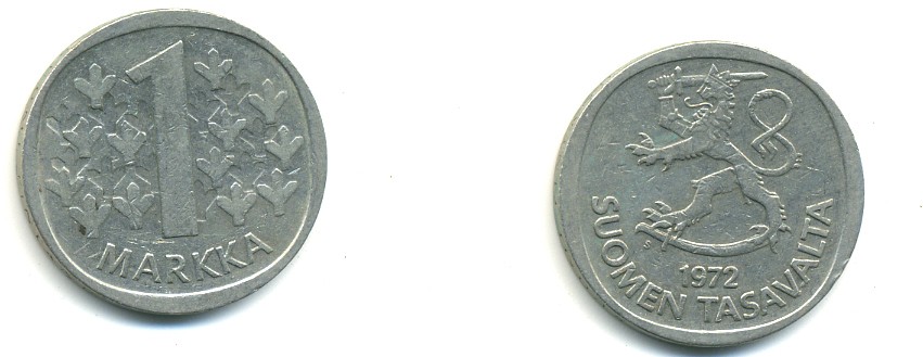 ФИНЛЯНДИЯ 1 МАРКА 1972 S KM 49а медно-никель 80-445