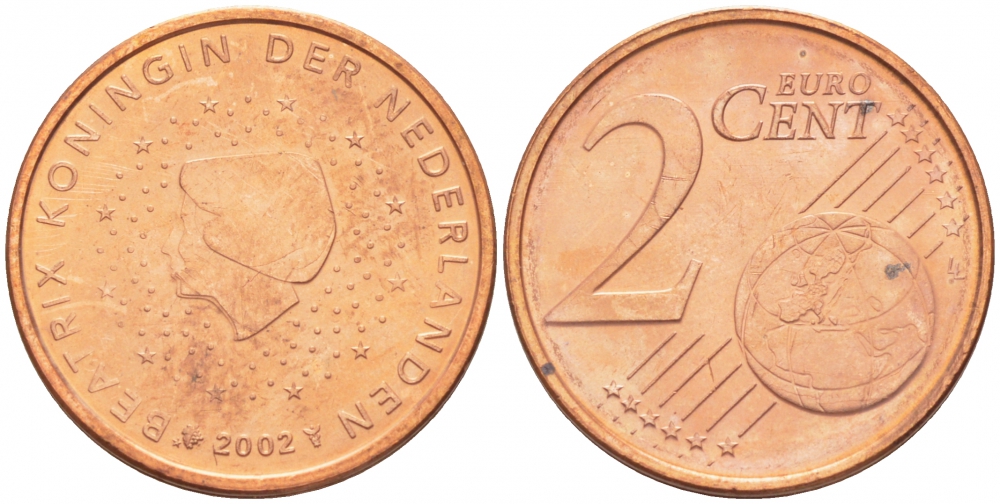 НИДЕРЛАНДЫ 2 ЕВРОЦЕНТА 2002 KM 235 сталь покрытая медью UNC 3457-1117
