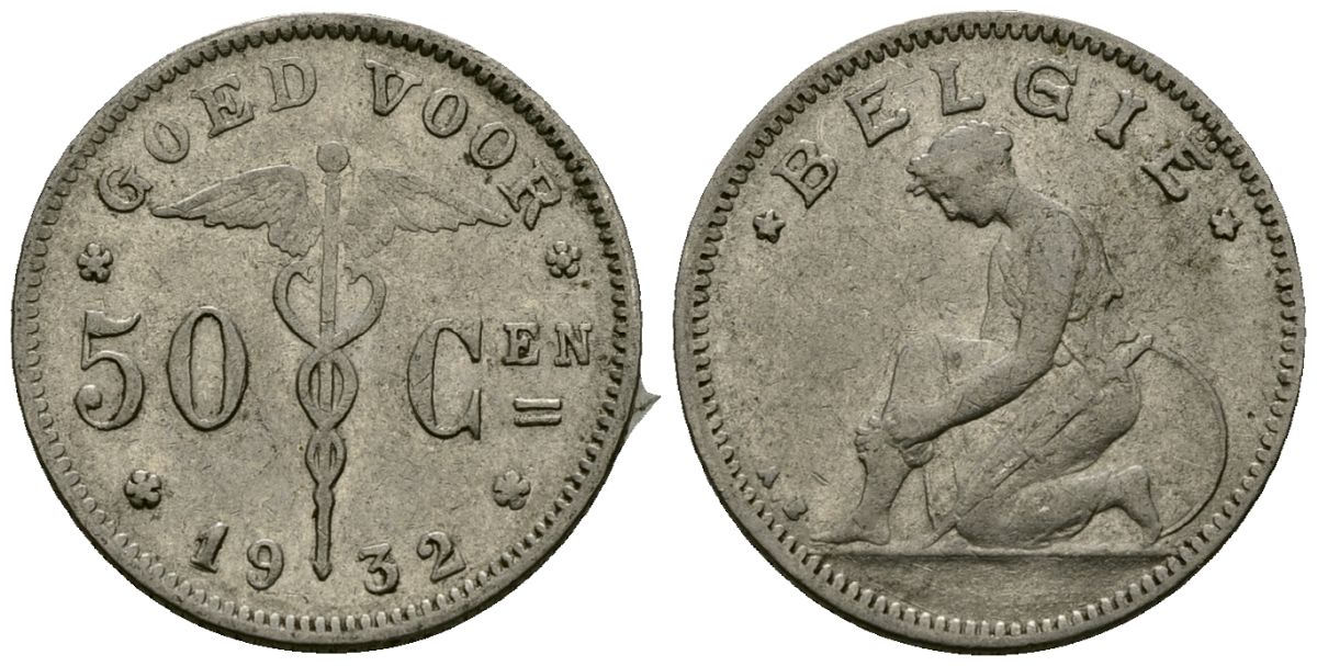 Бельгия 50 сантимов 1932 BELGIE KM 88 никель 4164-1038