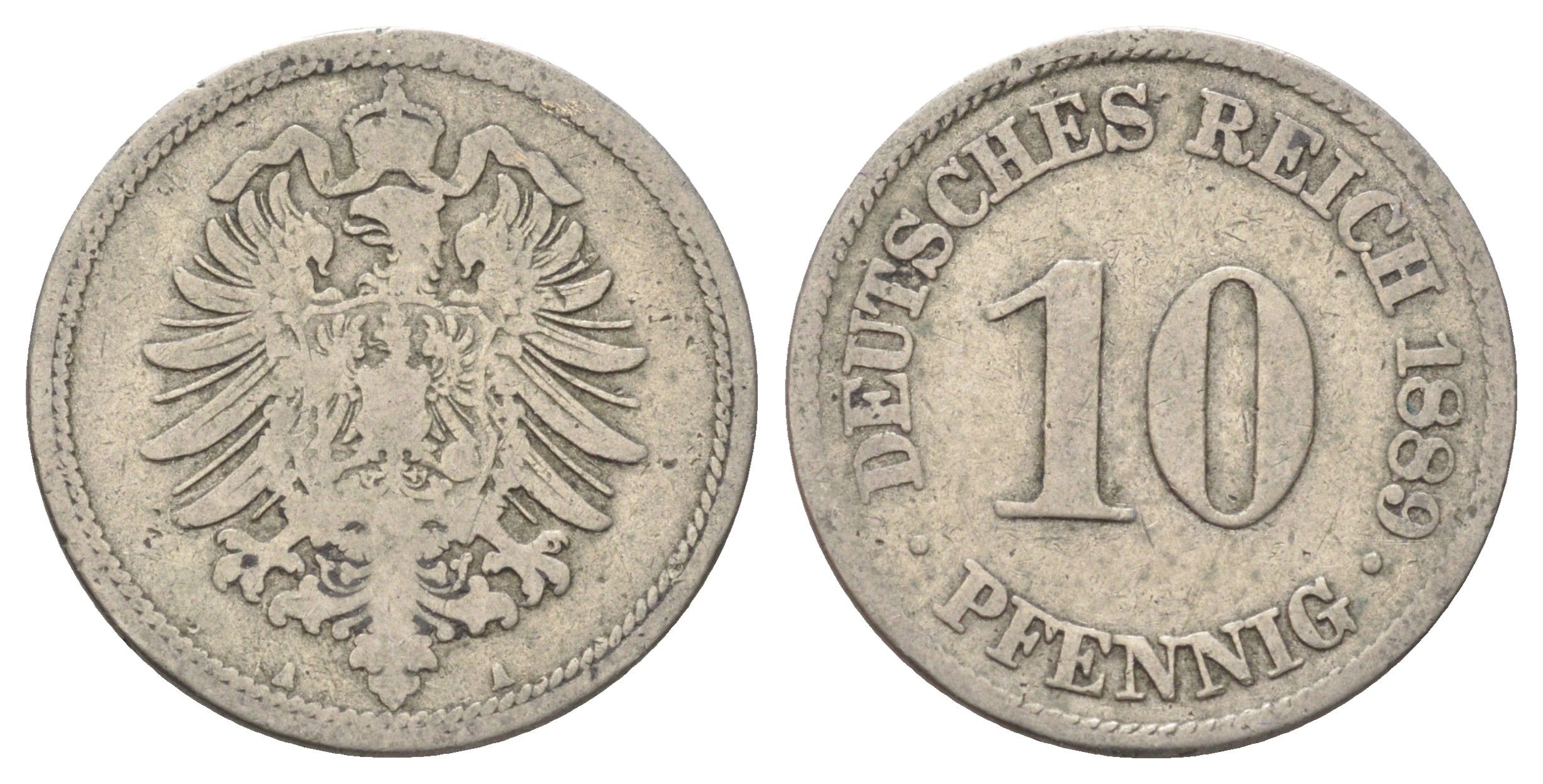 Германия 10 пфеннигов 1889 A KM 4, J. 4 медно-никель 4701-1062