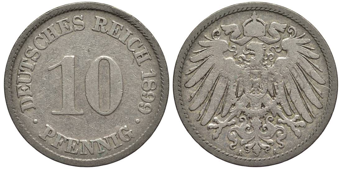 Германия 10 пфеннигов 1899 A KM 12, Jager 13, Weege 8 медно-никель 219-317