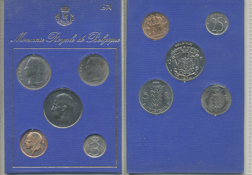 Бельгия набор из 5 монет 1974 BELGIQUE, в картонном буклете KM SS 10   UNC  00-00