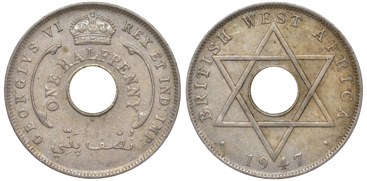 Британская Западная Африка 1/2 пенни 1947 H, Георг VI KM 18 медно-никель 25-1815